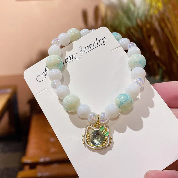 Sweet Color Block Cat Gourd Alloy Glass Wholesale Bracelets