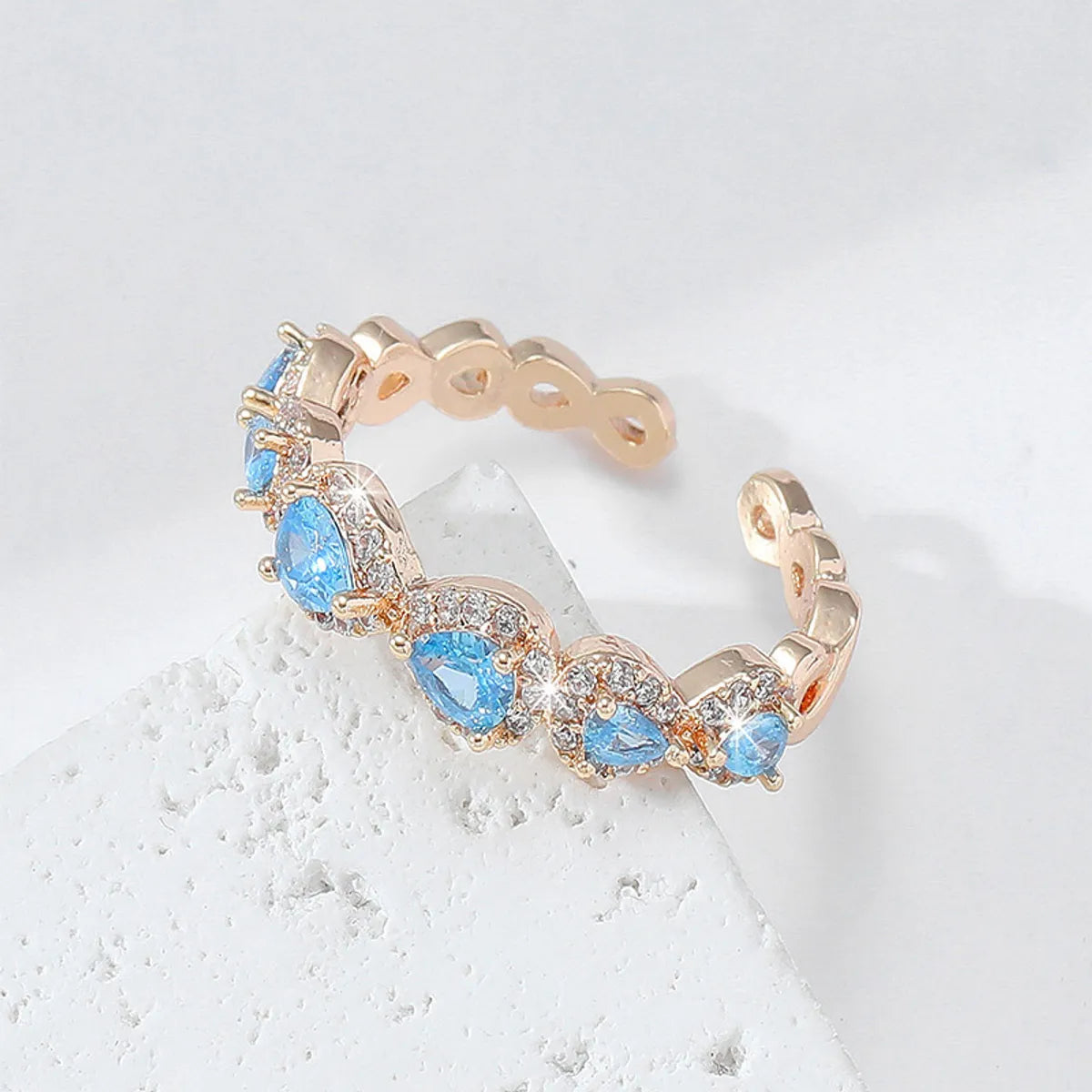 Sweet Color Block Copper Plating Inlay Zircon 18k Gold Plated Rings