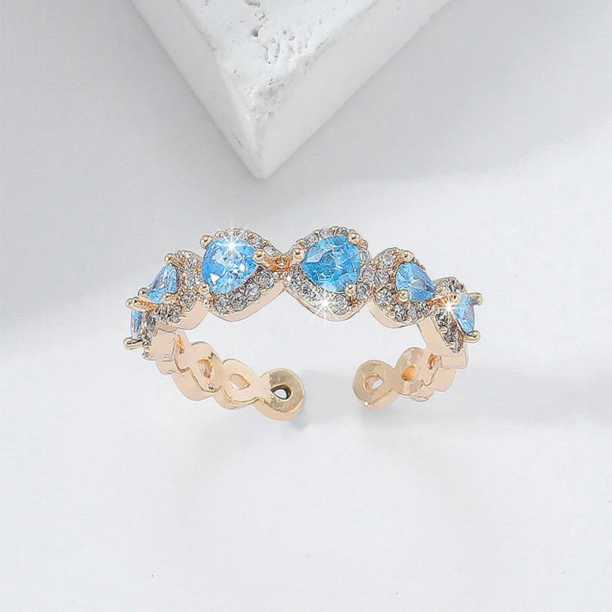 Sweet Color Block Copper Plating Inlay Zircon 18k Gold Plated Rings