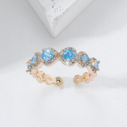 Sweet Color Block Copper Plating Inlay Zircon 18k Gold Plated Rings