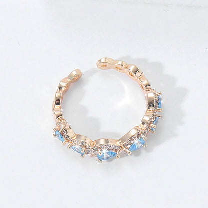 Sweet Color Block Copper Plating Inlay Zircon 18k Gold Plated Rings