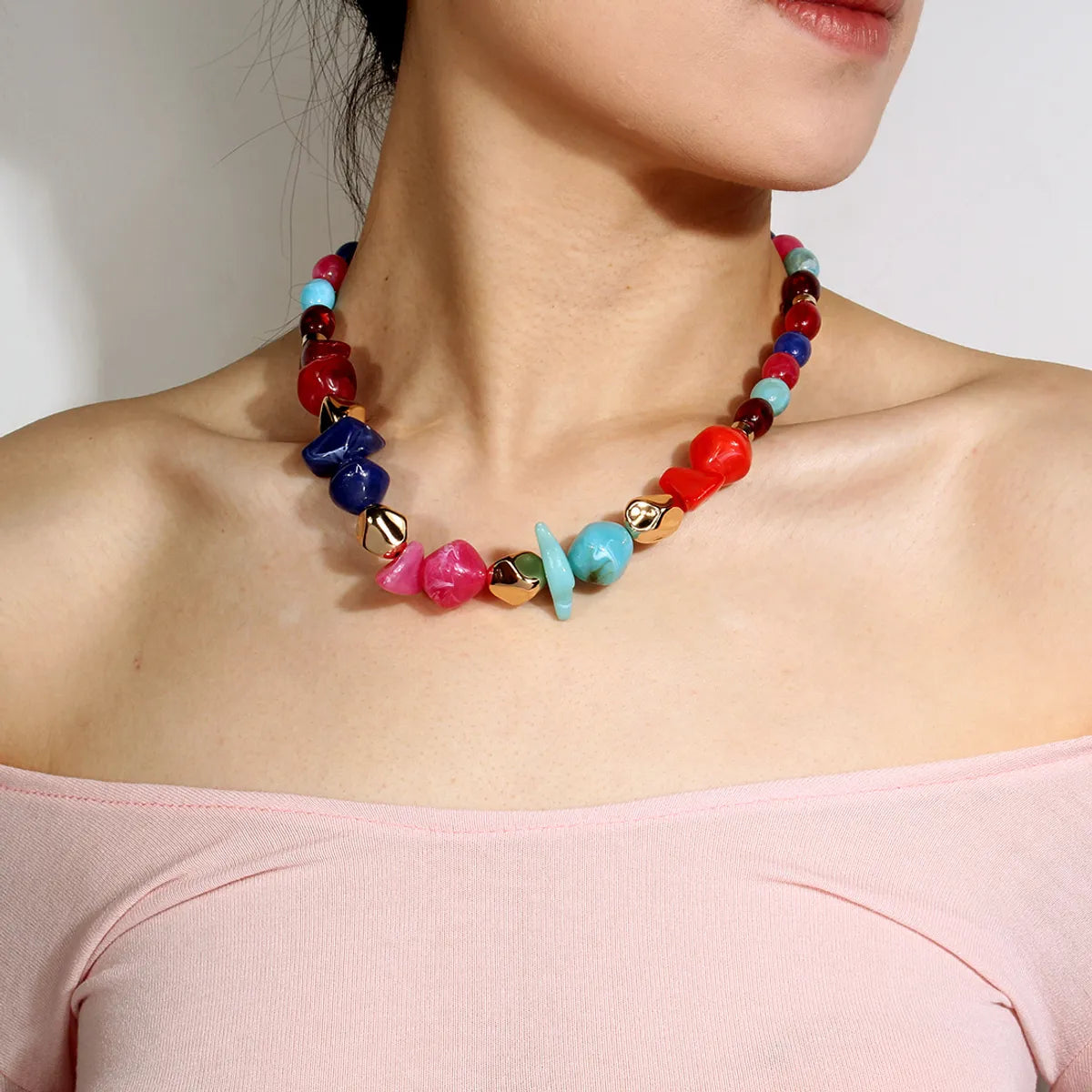 Sweet Color Block Glass Irregular Women's Necklace