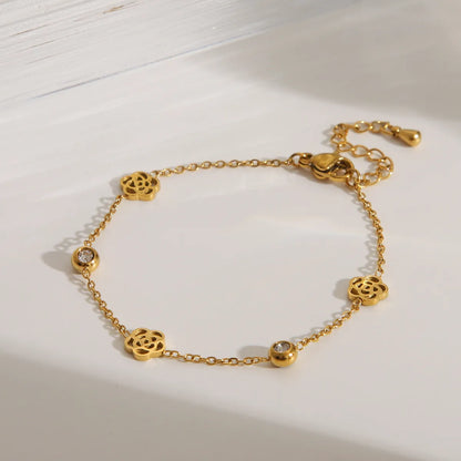 Sweet Commute Heart Shape Flower Butterfly 304 Stainless Steel 18K Gold Plated Bracelets In Bulk