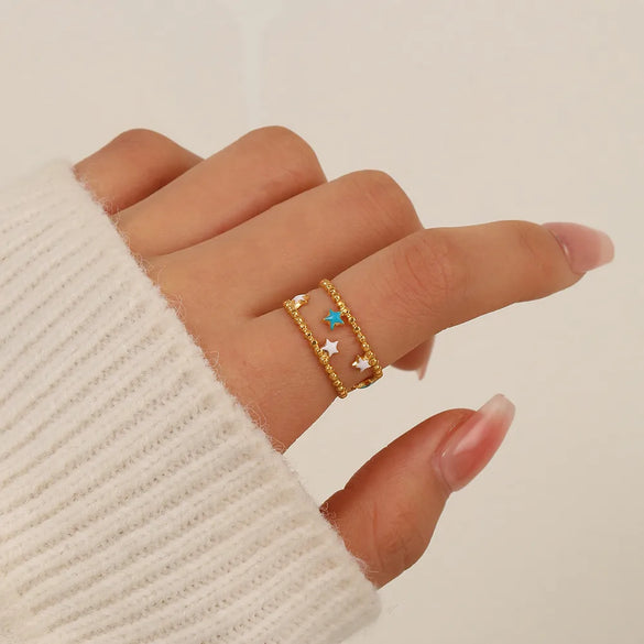 Sweet Commute Star 304 Stainless Steel 18K Gold Plated Open Rings In Bulk