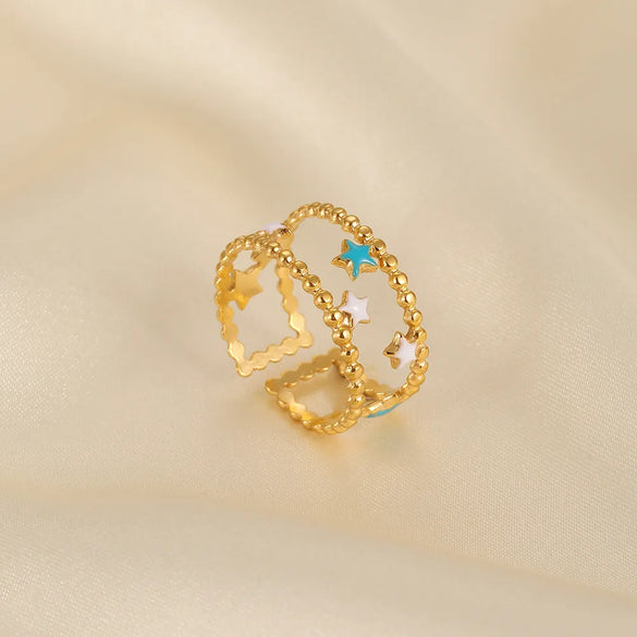 Sweet Commute Star 304 Stainless Steel 18K Gold Plated Open Rings In Bulk