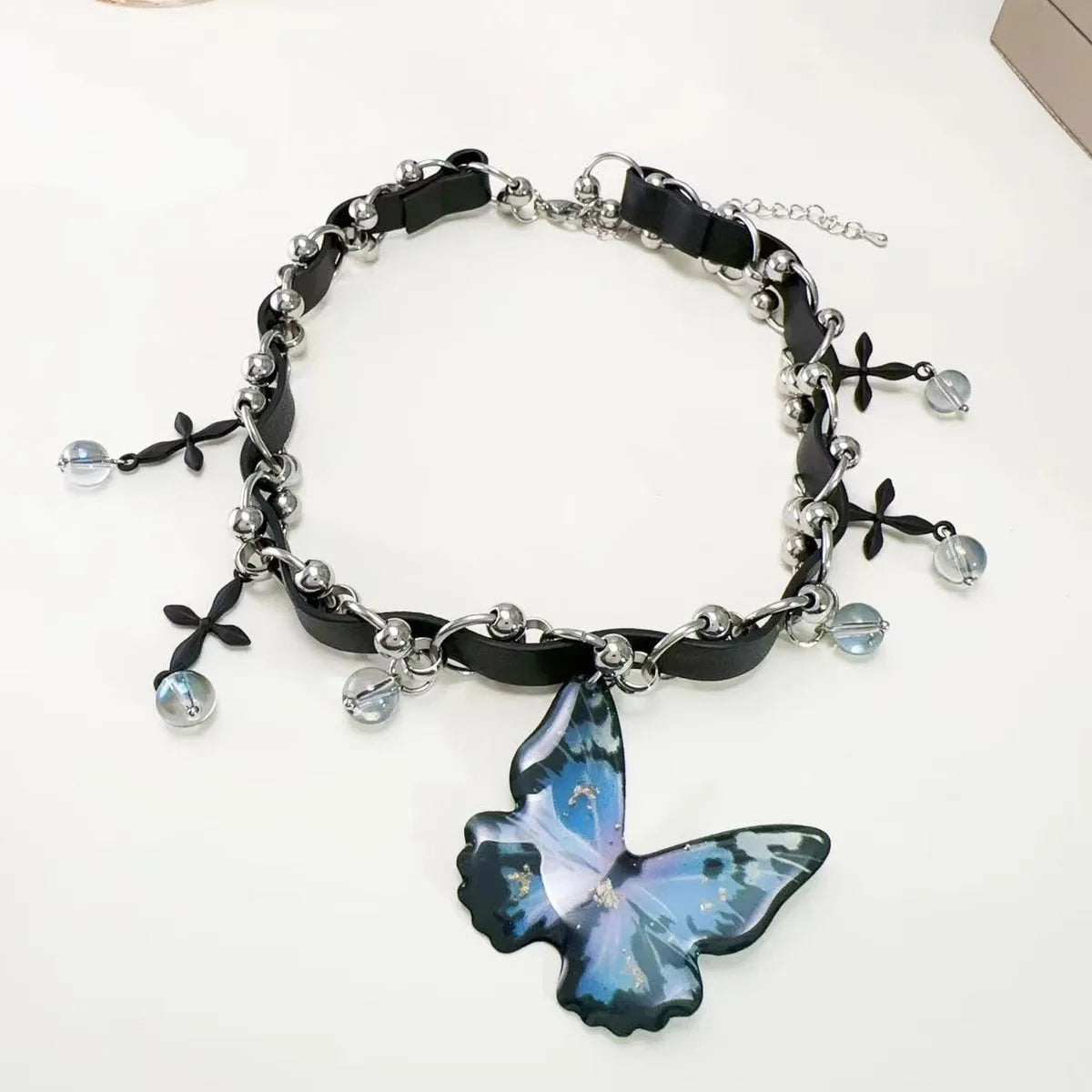 Sweet Cool Style Butterfly Artificial Crystal Pu Leather Women'S Choker