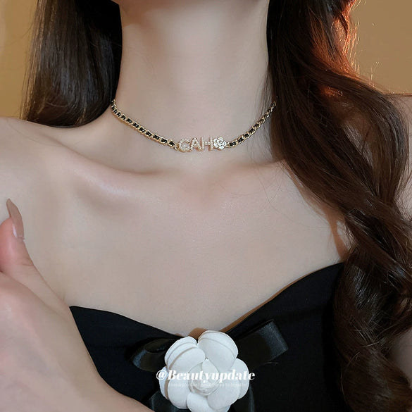 Sweet Cool Style Flower Letter Pearl Necklace Copper With Real Gold Electroplated And Inlaid With Pearls