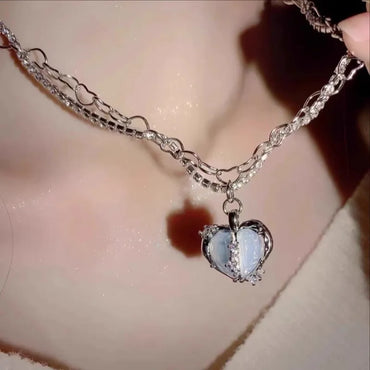 Sweet Cool Style Heart Shape Alloy Metal Plating Inlay Zircon Women'S Pendant Necklace