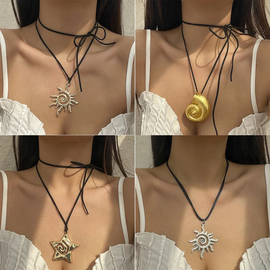 Sweet Cool Style Sun Star Conch Alloy Wholesale Pendant Necklace