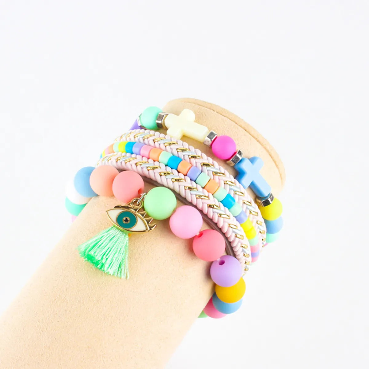 Sweet Cross Devil's Eye Color Block Arylic Alloy Polyester Beaded Women's Bracelets