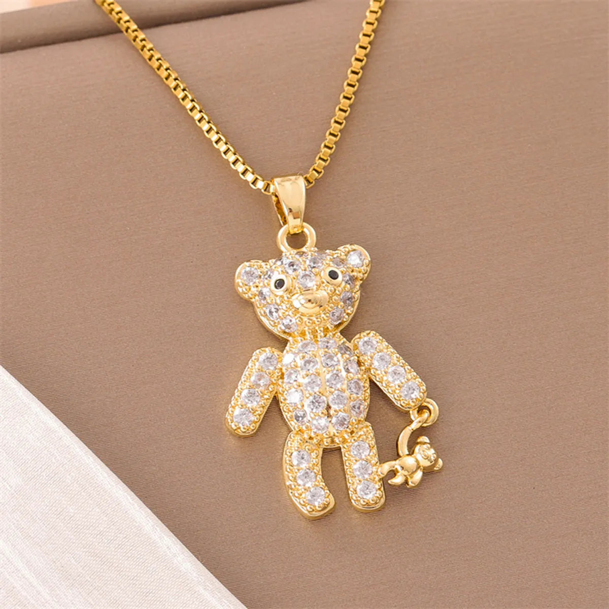 Sweet Cross Little Bear Flower Stainless Steel Enamel Plating Inlay Artificial Diamond 18k Gold Plated Pendant Necklace