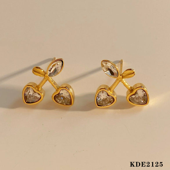 Sweet Cute Love Niche Design Cherry Earrings Stainless Steel With Electroplating And Geometric Fruit Pattern