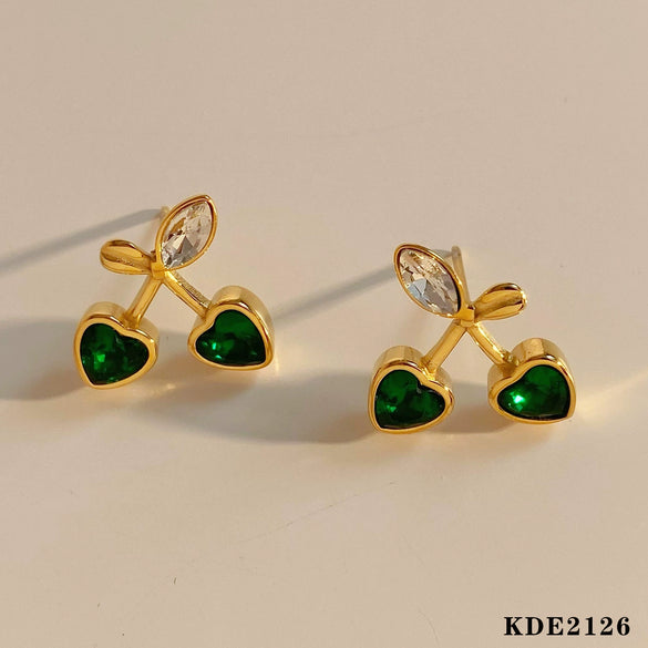 Sweet Cute Love Niche Design Cherry Earrings Stainless Steel With Electroplating And Geometric Fruit Pattern