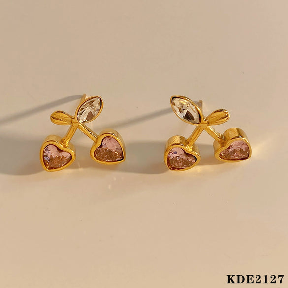 Sweet Cute Love Niche Design Cherry Earrings Stainless Steel With Electroplating And Geometric Fruit Pattern