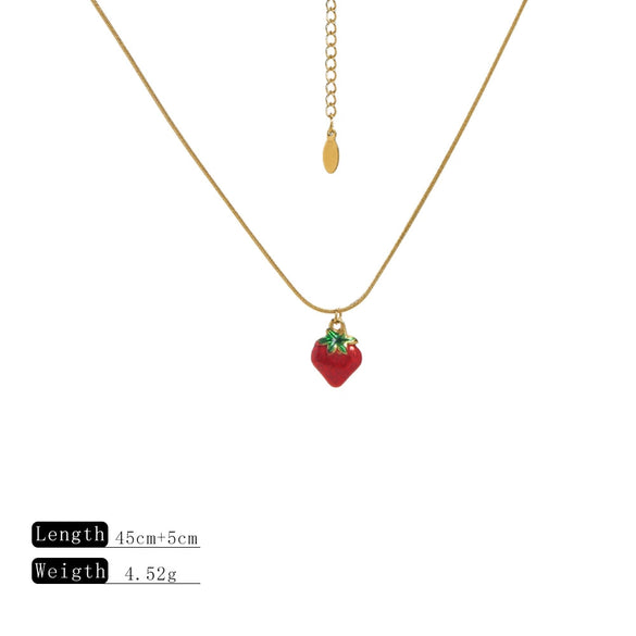 Sweet Cute Oil Dropping Fruit Shaped Pendants With Chains And Necklace Accessories Made Of Stainless Steel