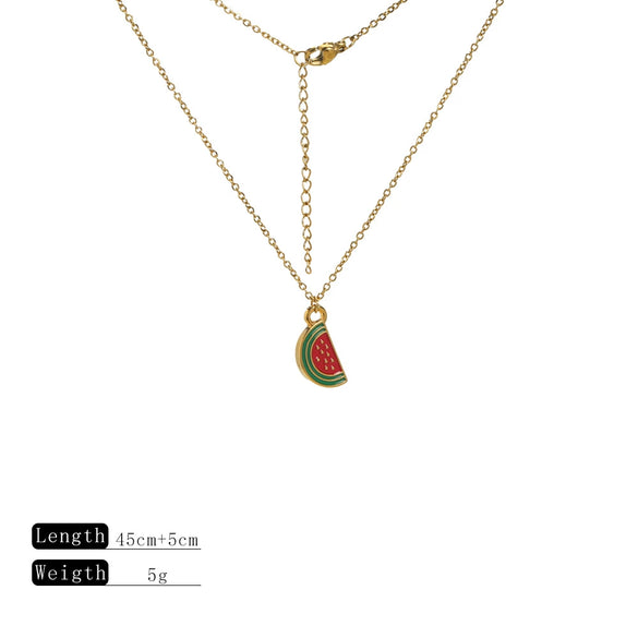 Sweet Cute Oil Dropping Fruit Shaped Pendants With Chains And Necklace Accessories Made Of Stainless Steel