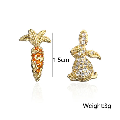 Sweet Cute Rabbit Carrot Shape Copper Plated 18k Gold Zircon Earrings Stud