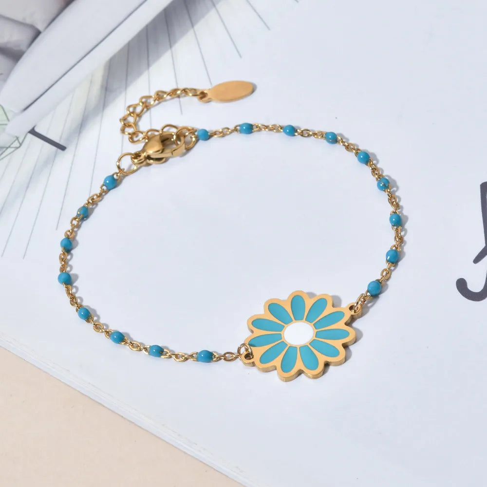 Sweet Daisy Stainless Steel Enamel Plating Bracelets