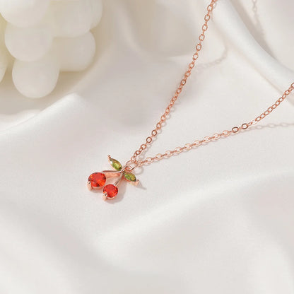 Sweet Diamond Small Cherry Exquisite Copper Inlaid Zircon Fruit Necklace