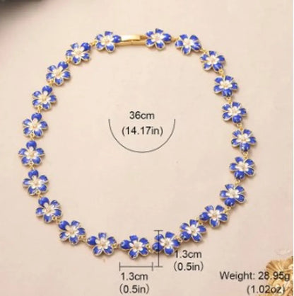 Sweet Ditsy Floral Copper Plating Inlay Zircon 18k Gold Plated Necklace