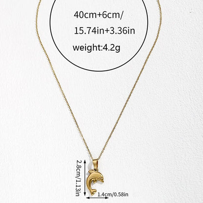 Sweet Dolphin Stainless Steel Plating 18k Gold Plated Pendant Necklace