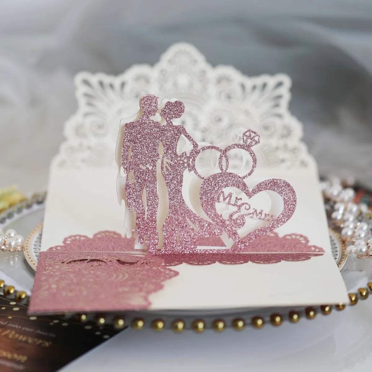 Sweet Double Heart Letter Iridescent Paper Wedding