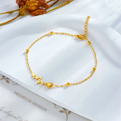 Sweet Electrocardiogram 304 Stainless Steel Plating 18K Gold Plated Women's Anklet