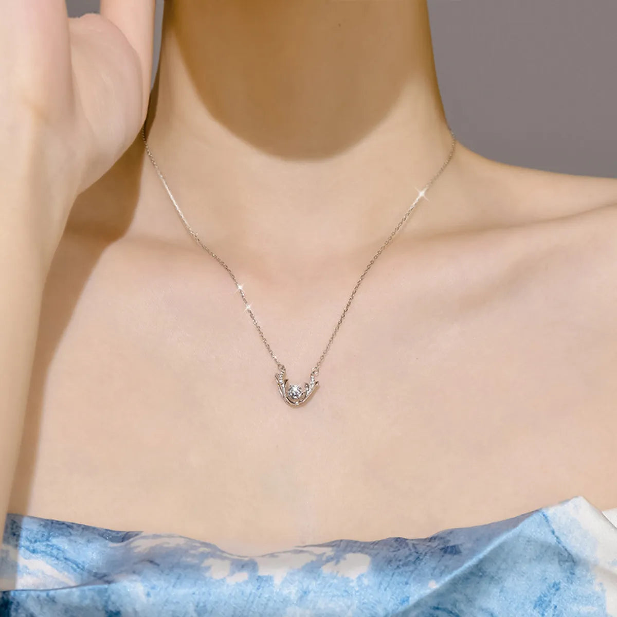 Sweet Elk Sterling Silver Inlay Zircon Pendant Necklace