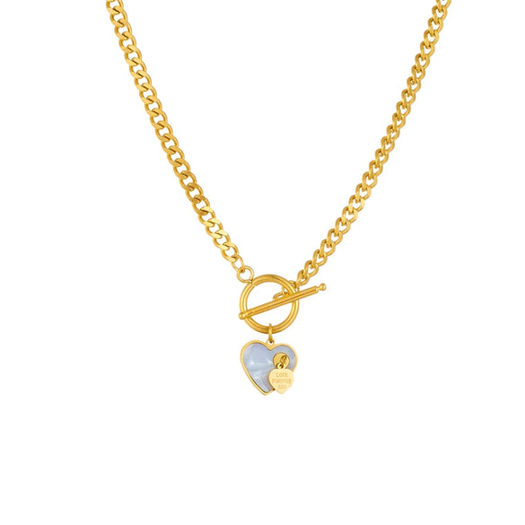 Sweet Fashion White Shell Love Pendant Ot Buckle Chain Design Titanium Steel Clavicle Chain With Geometric Pattern And Electroplating