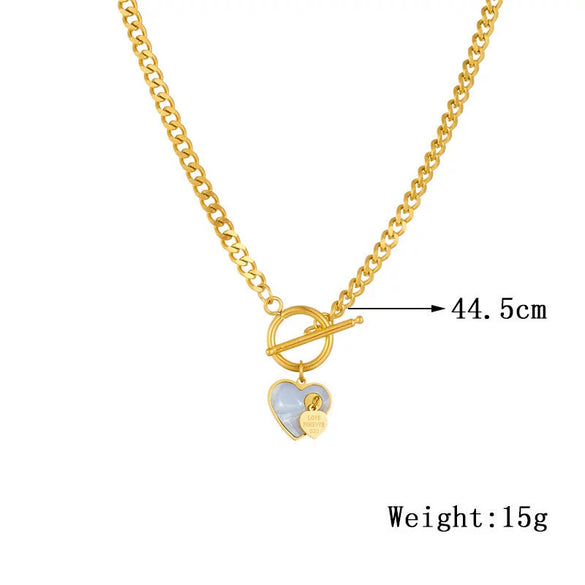 Sweet Fashion White Shell Love Pendant Ot Buckle Chain Design Titanium Steel Clavicle Chain With Geometric Pattern And Electroplating