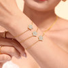 Sweet Fiveleaf Flower Inlaid Zircon Titanium Steel Doublelayer Clavicle Necklace And Bracelet Suit With Pvd Vacuum Plating Color Retention