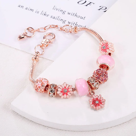 Sweet Flower Alloy Copper Enamel Rhinestones Women's Bracelets