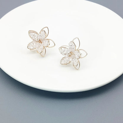 Sweet Flower Alloy Crystal Plating Ear Studs