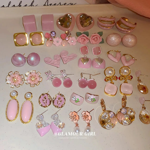 1 Pair Sweet Flower Enamel Inlay Alloy Drop Earrings Ear Studs