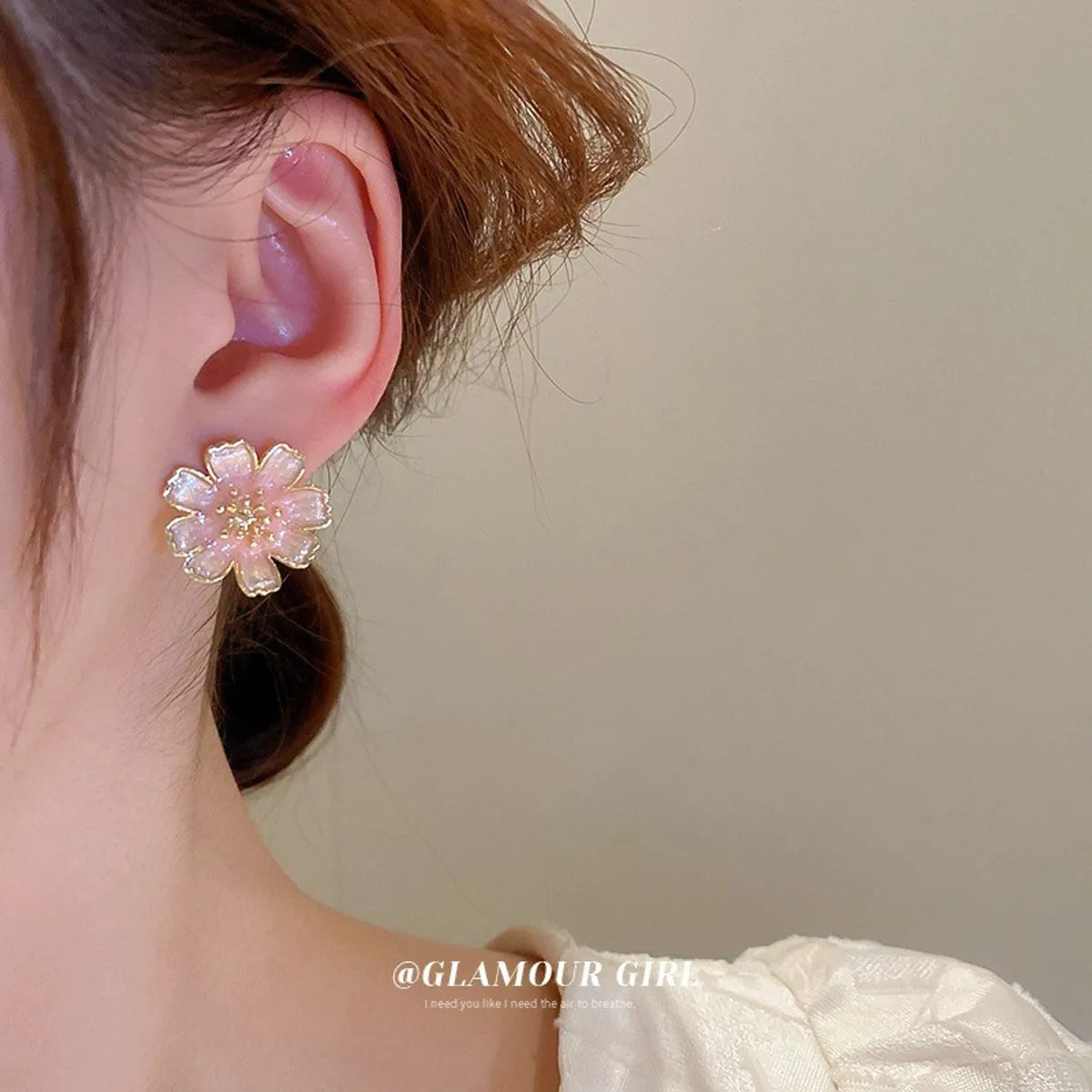 1 Pair Sweet Flower Enamel Inlay Alloy Drop Earrings Ear Studs