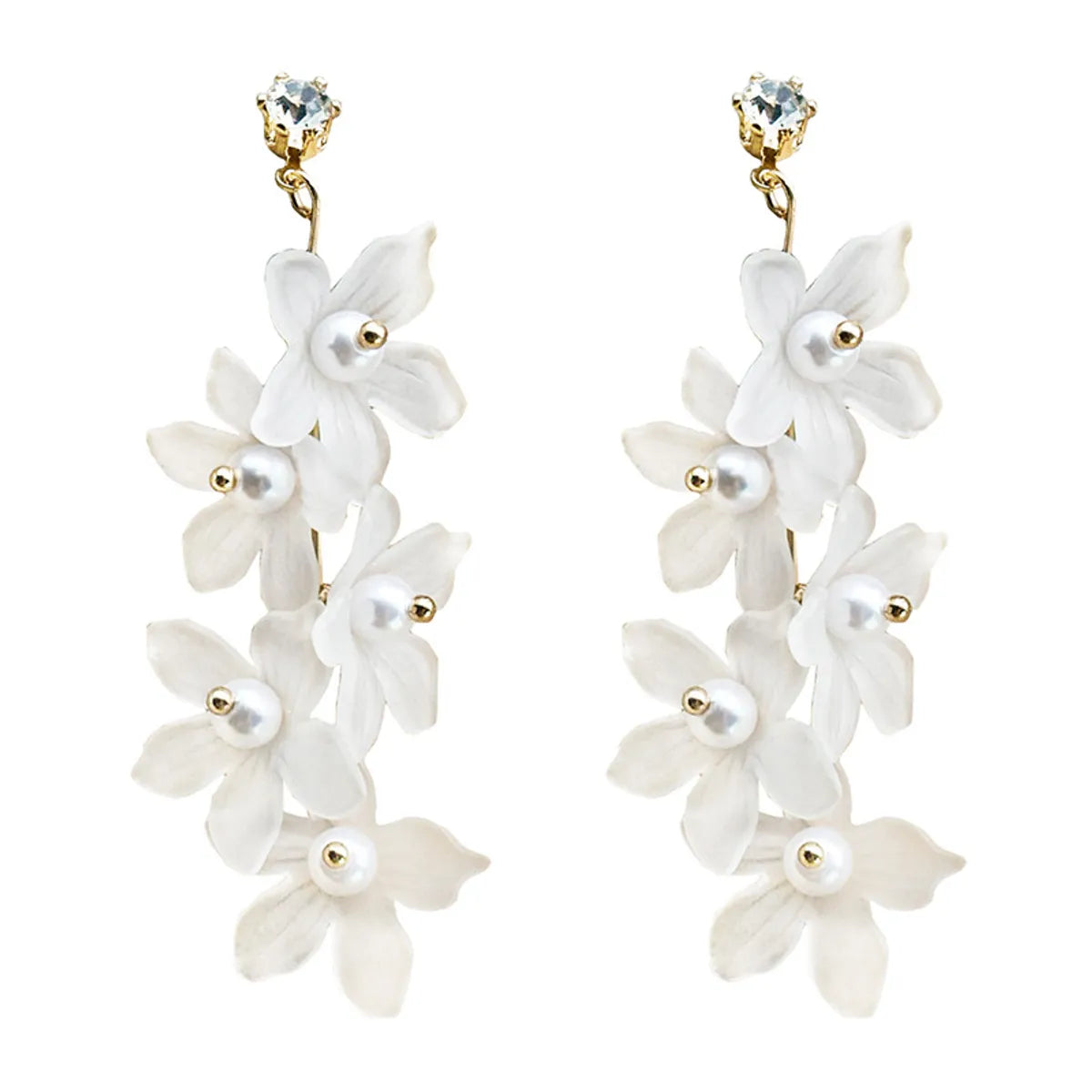 Sweet Flower Alloy Inlay Acrylic Artificial Pearls Rhinestones Women's Drop Earrings