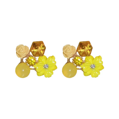 1 Pair Sweet Flower Plating Flowers Alloy Rhinestones Ear Studs