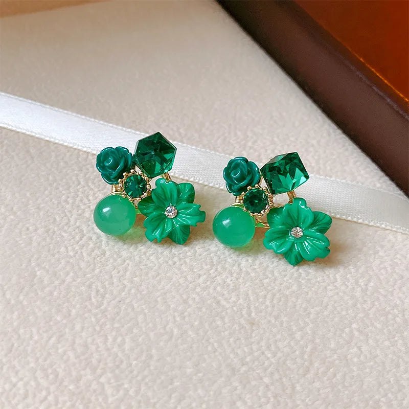 1 Pair Sweet Flower Plating Flowers Alloy Rhinestones Ear Studs