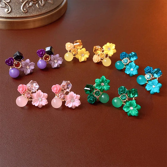 1 Pair Sweet Flower Plating Flowers Alloy Rhinestones Ear Studs