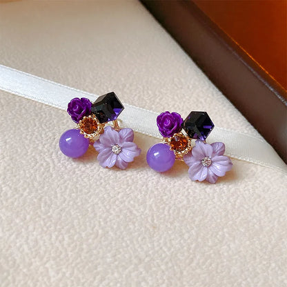 1 Pair Sweet Flower Plating Flowers Alloy Rhinestones Ear Studs