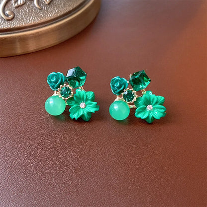 1 Pair Sweet Flower Plating Flowers Alloy Rhinestones Ear Studs