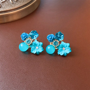 1 Pair Sweet Flower Plating Flowers Alloy Rhinestones Ear Studs