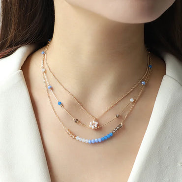 Sweet Flower Artificial Crystal Copper Wholesale Three Layer Necklace