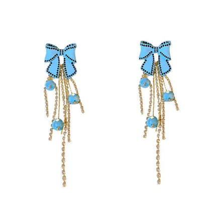 1 Pair Sweet Flower Bow Knot Beaded Alloy Drop Earrings