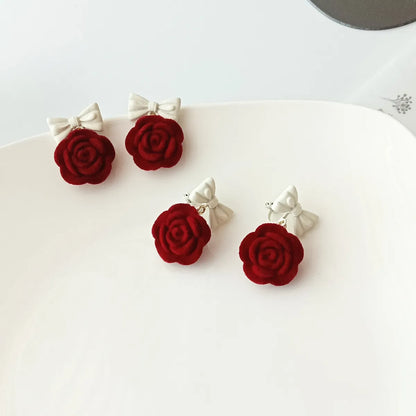 Sweet Flower Bow Knot Alloy Resin Earrings