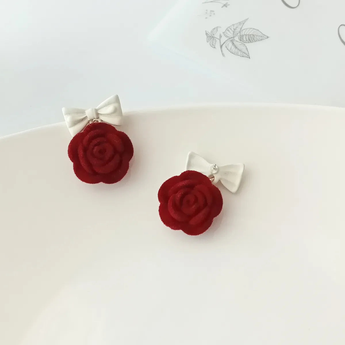 Sweet Flower Bow Knot Alloy Resin Earrings