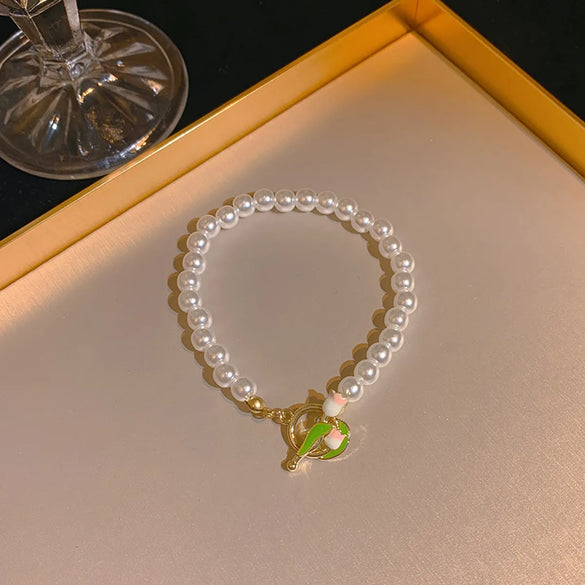 Sweet Flower Bow Knot Imitation Pearl Women'S Bracelets