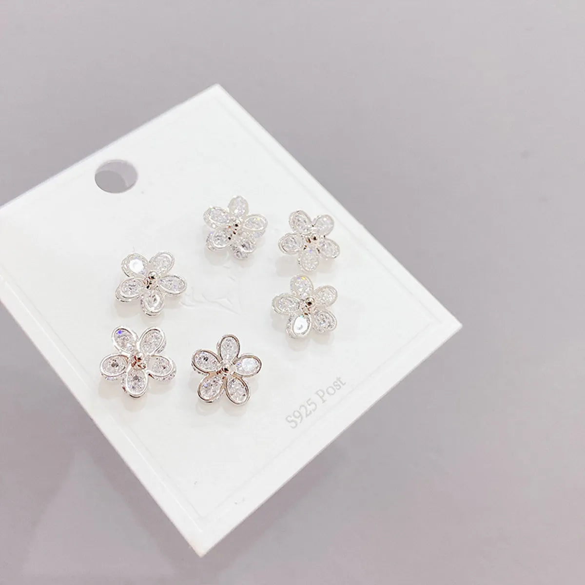 Sweet Flower Copper Ear Studs Plating Inlay Zircon Copper Earrings 3 Pairs