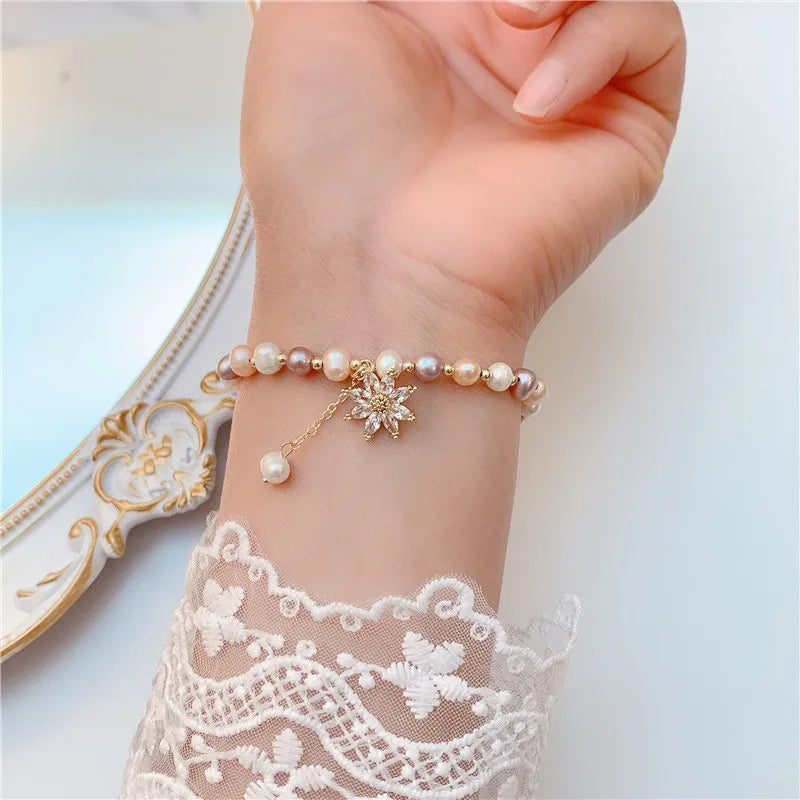 Sweet Flower Copper Plating Inlay Zircon Gold Plated Bracelets