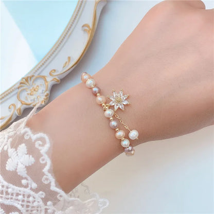 Sweet Flower Copper Plating Inlay Zircon Gold Plated Bracelets